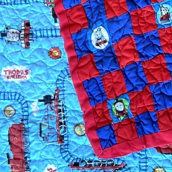 THOMAS AND FRIEND TRAIN DOUBLE SIDED QUILT HANDMADE BLANKET 60" x 38" - Picture 9 of 11